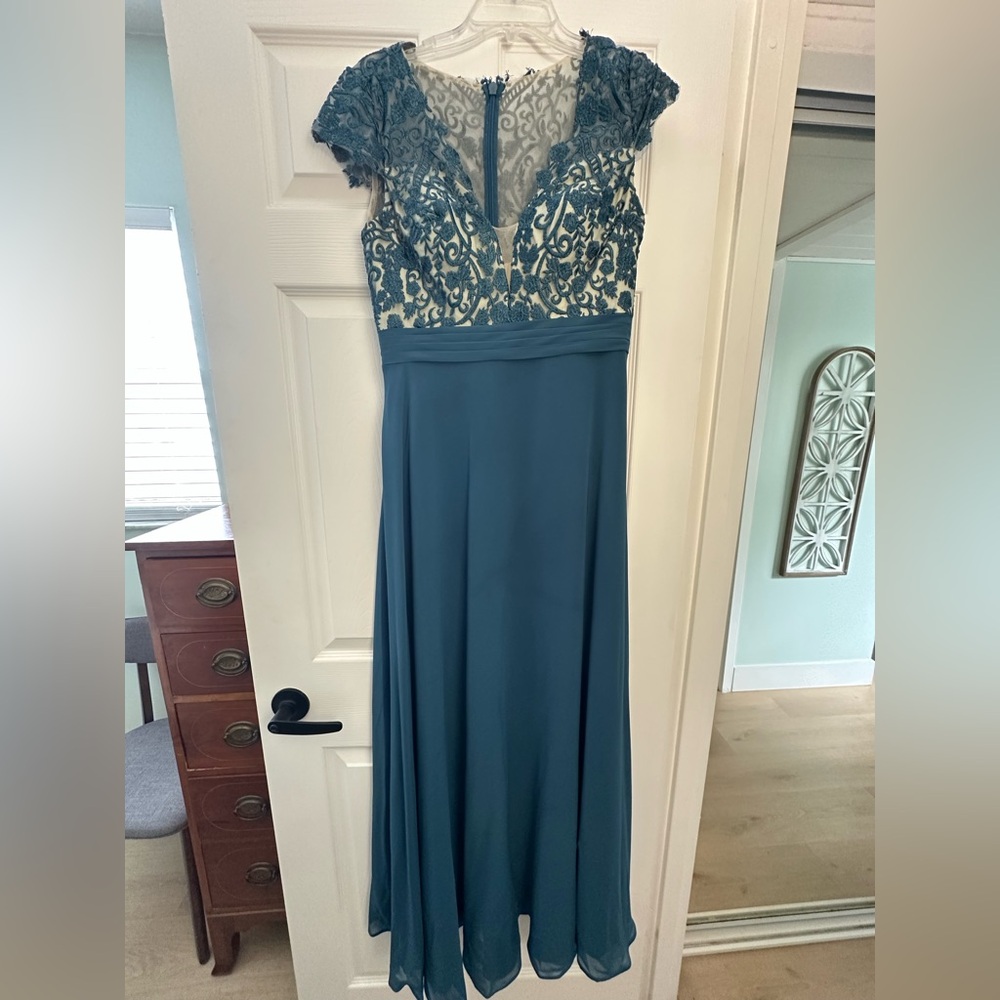 JJ’s House Teal Blue Lace Top Evening Gown